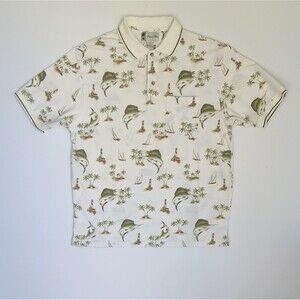 Island Blue Men's White Green Marlin Lighthouse Short Sleeve  Polo Size XL